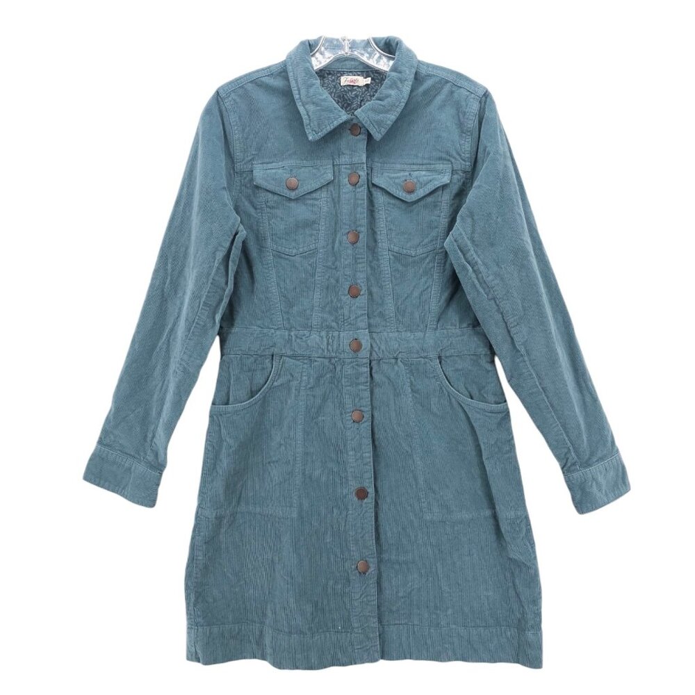FAHERTY Michelle Dress Blue Corduroy Organic Cotton Lyocell Stretch EUC MEDIUM - Picture 2 of 9